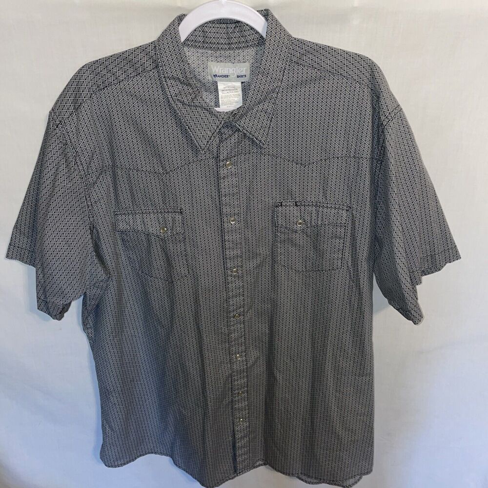 Wrangler Wrancher Western Shirt Men’s Size 2X Tall Gray Geometric Pearl Snaps SS